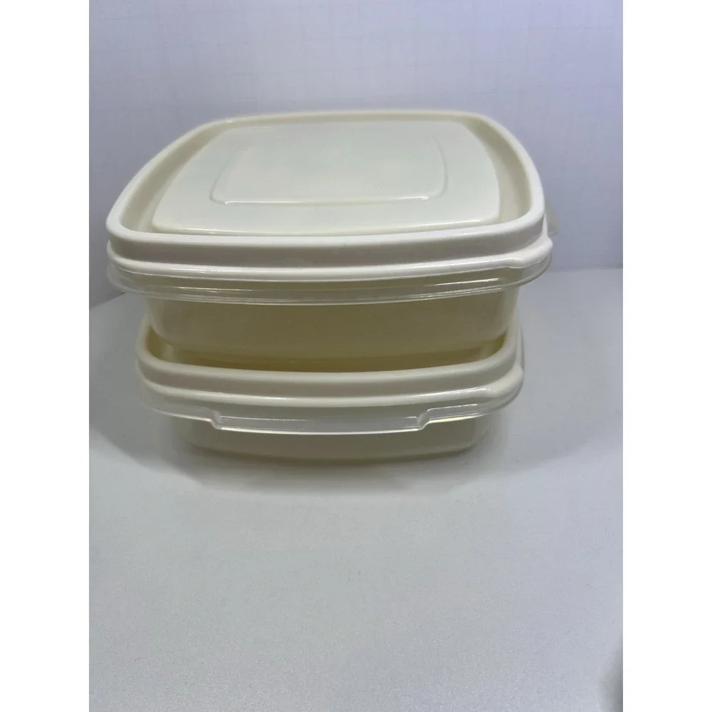 Vintage Rubbermaid Servin Saver #1 - 2 Cups - Lot Of 2 Sandwich‎ w Lids Almond